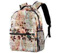 Musical with Melody and Floral Printed Large Travel Backpack Multiple Pockets Adjustable Straps Causal School Backpack Unisex Work Daypack