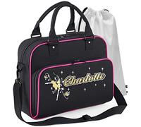 MusicaliTee Ballet Dancer - Dancing Girl Flowers - BLACK + MAGENTA - Personalised DUO DANCE & Drawstring Bags