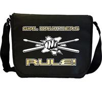 MusicaliTee Drum Fist Sticks Girl Drummers Rule 2 - Sheet Music & Accessory Messenger TRIO Bag