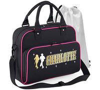 MusicaliTee Line Dancing - Cowgirl Cowboy Dancers - BLACK + MAGENTA - Personalised DUO DANCE & Drawstring Bags