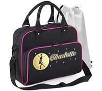 MusicaliTee Scottish Highland Dancing - Aboyne Dancer - BLACK + MAGENTA - Personalised DUO DANCE & Drawstring Bags