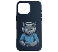 Musician Russian Blue Cat Gamer Cats Music Headphones Case for iPhone 16 Pro Max