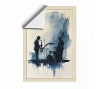 Musicians in Blue Modern Unframed Wall Art Print A3 (42×29.7cm), Wall Decor for Living Room, Bedroom, Office & Home, Art Gift