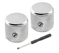 Musiclily Pro 1/4 Inch Aluminum Flat Top Universal Fitting Knob Chrome 2Pcs | Potentiometer, with Set Screw, for Fender Mexico Player Tele Style Electric Guitar