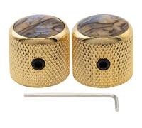Musiclily Pro 1/4 Inch Steel Abalone Top Dome Knobs with Set Screw Universal Fitting Control Knobs for Electric Guitar or Bass, Gold (Set of 2)