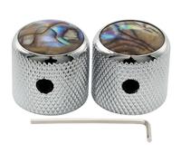 Musiclily Pro 1/4 Inch Steel Abalone Top Dome Knobs with Set Screw Universal Fitting Control Knobs for Electric Guitar or Bass, Chrome (Set of 2)