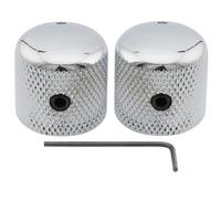 Musiclily Pro 1/4" Steel Fine Knurled Dome Knobs Universal Fitting Control Knobs with Set Screw and Indicator Dot for Electric Guitar or Bass, Chrome (Set of 2)