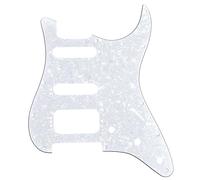 Musiclily Pro 11-Hole Round Corner HSS Guitar Strat Pickguard for USA/Mexican Stratocaster 4-screw Humbucking Mounting Open Pickup, 4Ply White Pearl