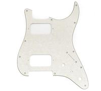 Musiclily Pro 11 Holes ST HH Pickguard Mini Switch 4Ply Aged White Pearl | with Round Corner Uncovered Humbucker 2-Pot Layout, for Fender Squier Strat Style Electric Guitar
