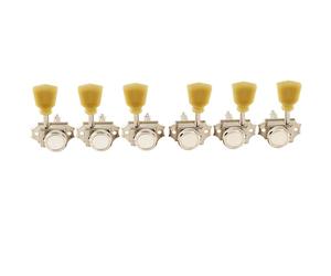 Musiclily Pro 3L+3R Vintage Guitar Locking Tuners Guitar Tuning Pegs Keys Machine Heads Set Replacement for Les Paul LP SG Style Electric or Folk Acoustic Guitar, Nickel with Cream Keystone Button
