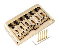 Musiclily Pro 52.5mm(2-1/16 inch) Hardtail Fixed Bridge Modern Style Saddle Non-Tremolo Bridge for Strat Tele Style Electric Guitar, Gold