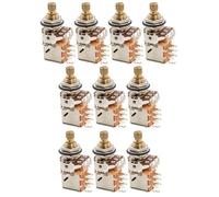 Musiclily Pro A250K Brass Pots Split Standard Shaft 3/8 Inch Push-Pull Audio Taper Potentiometers for Electric Guitar Bass (Set of 10)