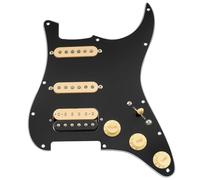 Musiclily Pro Auto-Split Pre-wired Standard HSS Pickguard with Artec Pickups Alnico 5 Magnet for ST Style Electric Guitar, 3ply Black with Zebra Bridge Pickup