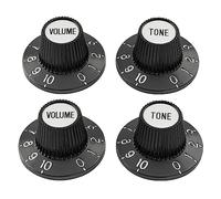 Musiclily Pro Fine 24 Splines Witch Hat Knobs Top Hat Knobs Tone Volume Control Knobs for Electric Guitar Bass Amplifier Effect Pedal, Black with Silver Reflector (Set of 2T2V)