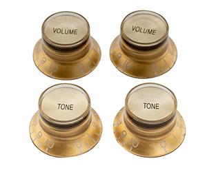 Musiclily Pro Inch Size Top Hat Bell Knobs 2 Tone 2 Volume Control Knobs for USA Les Paul SG Style Electric Guitar, Gold with Reflector (Set of 4)