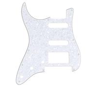 Musiclily Pro Left Handed 11-Hole Modern Style Strat HSS Guitar Pickguard for American/Mexican Stratocaster Floyd Rose Bridge Cut, 4Ply White Pearl