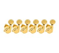 Musiclily Pro Left-Handed 6-in-line 18:1 Ratio Full Sealed Locking Machine Heads Tuners Tuning Pegs Keys with Vintage Oval Button 45 Degree Screw for Strat Tele Style Electric Guitar, Gold