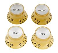 Musiclily Pro Metric LP Guitar Reflector Knobs 2 Volume 2 Tone Top Hat Bell Control Knobs Set for Epiphone Les Paul SG Electric Guitar,Cream with Silver Top