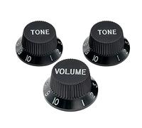 Musiclily Pro Metric Size 18 Splines 1 Volume 2 Tone Strat Style Knobs Set for Asia Import Guitar Bass Split Shaft Pots, Black