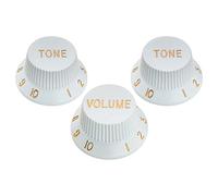 Musiclily Pro Metric Size 18 Splines 1 Volume 2 Tone Strat Style Knobs Set for Asia Import Guitar Bass Split Shaft Pots, White