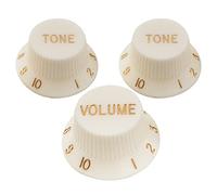 Musiclily Pro Metric Size 18 Splines 1 Volume 2 Tone Strat Style Knobs Set for Asia Import Guitar Bass Split Shaft Pots, Aged White