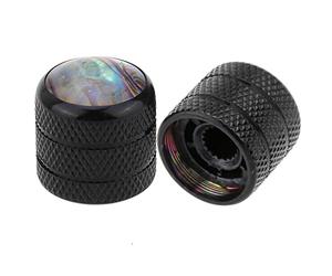 Musiclily Pro Metric Size 18-Splines Push-on Abalone Top Dome Knobs for Telecaster Electric Guitar or Bass, Black (Set of 2)