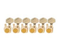 Musiclily Pro R15J Left-Handed 6-in-line 15:1 Ratio 1-Pin Full Sealed Machine Heads Tuners Tuning Pegs Keys with Hex Button for Squier Strat Tele Style Electric Guitar, Gold