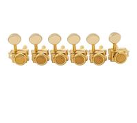 Musiclily Pro R15T-04 14:1 6 inline Vintage Locking Tuners Tuning Pegs Gold | Semi Closed Hybrid Style Machine Heads Tuning Keys, with Oval Button, for Fender Squier Strat Tele Style Electric Guitar