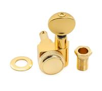 Musiclily Pro R18K-12 Sealed 18:1 Locking 2-Pin Treble Side Tuner Gold | Single, Machine Head Tuning Peg Key, with Vintage Oval Button, for Fender Strat Tele Style Electric Guitar