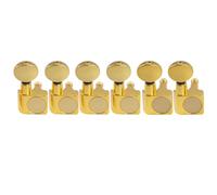 Musiclily Pro R18K-22 6 inline 18:1 2-Pin Staggered Guitar Tuners Gold | Full Sealed Machine Heads Tuning Pegs Keys, with Vintage Oval Button, for Fender Strat Tele Style Electric Guitar