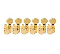 Musiclily Pro R18K Left-Handed 6-in-line 18:1 Ratio 2-Pin Full Sealed Locking Machine Heads Tuners Tuning Pegs Keys with Vintage Oval Button for Fender Strat Tele Style Electric Guitar, Gold