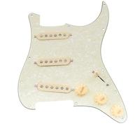 Musiclily Pro SE Pre-wired Standard SSS Pickguard with Staggered Alnico 5 Magnet Single Coil Pickups for ST Style Electric Guitar, 4ply Aged White Pearl