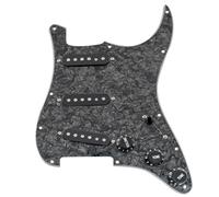 Musiclily Pro SE Pre-wired Standard SSS Pickguard with Staggered Alnico 5 Magnet Single Coil Pickups for ST Style Electric Guitar, 4ply Black Pearl