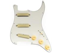 Musiclily Pro-SE ST-DPHA Pre-wired SSS Guitar Pickguard 3Ply Aged White | with Alnico 5 Mini Rail Humbucker, for Strat Style Electric Guitar