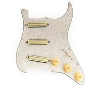 Musiclily Pro-SE ST-DPHA Pre-wired SSS Pickguard 4Ply Aged White Pearl | with Alnico 5 Mini Rail Humbucker, for Strat Style Electric Guitar