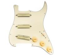 Musiclily Pro-SE ST-DPHC Pre-wired SSS Guitar Pickguard 3Ply Cream | with Ceramic Mini Rail Humbucker, for Strat Style Electric Guitar
