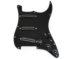 Musiclily Pro-SE ST-DPHC Pre-wired SSS Pickguard with Ceramic Mini Rail Humbucker for Strat Style Electric Guitar, 3ply Black