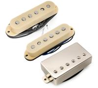 Musiclily Pro ST-60SE Alnico 5 Staggered Single Coil Pickups and Covered Humbucker ST-HSS Neck Middle Bridge Pickups Set for Strat Style Electric Guitar, Cream