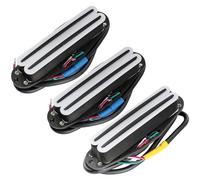 Musiclily Pro ST-DPHA Alnico 5 Dual Single Coil Sized Humbucker Super Distortion Neck Middle Bridge Pickups Set for Strat Style Electric Guitar, White Body Black Rail