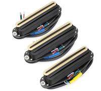Musiclily Pro ST-DPHC Ceramic Dual Single Coil Sized Humbucker Super Distortion Neck Middle Bridge Pickups Set for Strat Style Electric Guitar, Zebra Body Black Rail