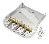 Musiclily Ultra 54mm Curved Telecaster Bridge with Compensated 3-Saddle Solid Brass Plate for Tele Style Electric Guitar, Chrome