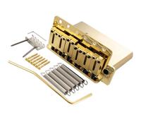 Musiclily Ultra 56mm(2-7/32 inch) American Vintage Style 6-Screw ST Tremolo Bridge with Modern Brass Saddles 42mm Solid Brass Block Push-In Arm for Strat Style Electric Guitar, Gold