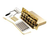 Musiclily Ultra 56mm(2-7/32 inch) American Vintage Style 6-Screw ST Tremolo Bridge with Steel Bent Saddles 42mm Solid Brass Block Push-In Arm for Strat Style Electric Guitar, Gold