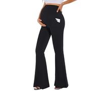 MUSIDORA Buttery Soft Maternity Flare Leggings with Pockets Over The Belly/High Waisted Bell Bottom Pants for Yoga Casual, Black, Large