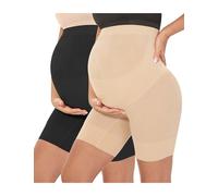 MUSIDORA Seamless Maternity Shapewear - Pregnancy Belly Support, Prevent Thigh Chafing, Baby Shower and Photography S-3XL, Nude+black, Large