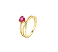 Musihy 18K Yellow Gold Simple Wedding Ring, X Cross Band Flower Ring for Women with Heart Shape Ruby 0.55ct and Diamond 0.05ct, Size H 1/2