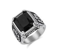 Musihy 18MM Vintage Stainless Steel Signet Ring with Black Glass for Men, Black, Size X 1/2