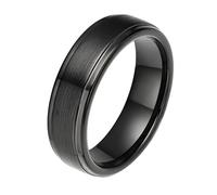 Musihy 6MM Wide Mens Brushed Titanium Wedding Ring Step Edges for Men, Black, Size J 1/2