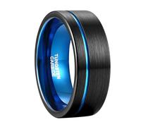 Musihy 8MM Brushed Tungsten Wedding Ring for Men with Blue Groove Line, Black, Size V 1/2