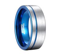 Musihy 8MM Brushed Tungsten Wedding Ring for Men with Blue Groove Line, Silver, Size V 1/2